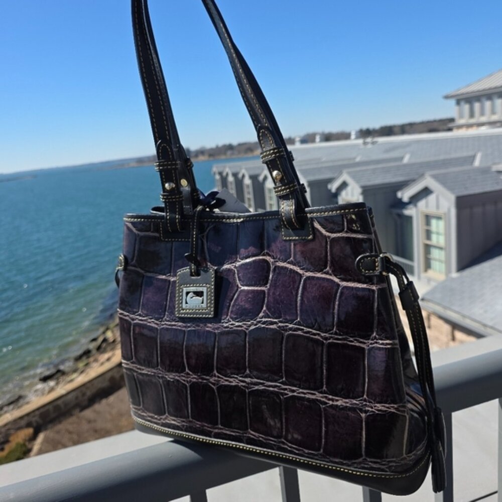 New, D&B Crocodile-Embossed Double Strap Tassel Tote Bag - Picture 12 of 16